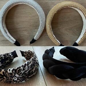 Rhinestone and Velvet Headbands- 4 total- black, silver, gold, leopard